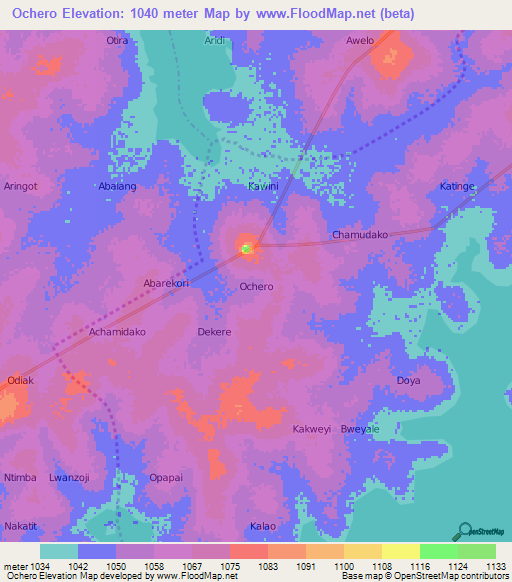 Ochero,Uganda Elevation Map