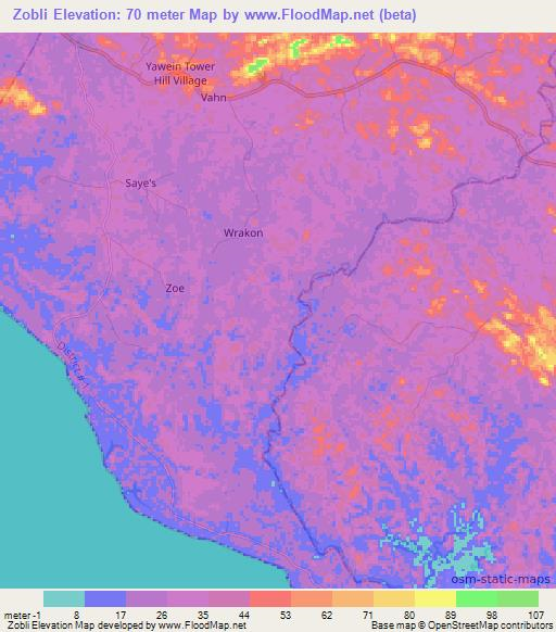 Zobli,Liberia Elevation Map