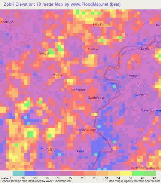 Zobli,Liberia Elevation Map