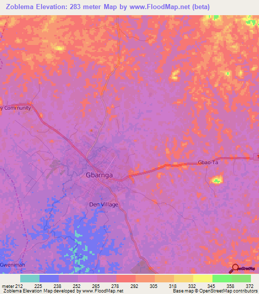 Zoblema,Liberia Elevation Map