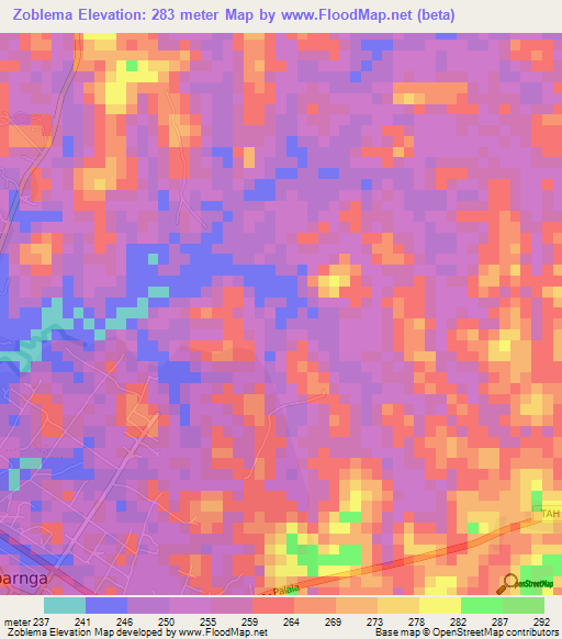 Zoblema,Liberia Elevation Map