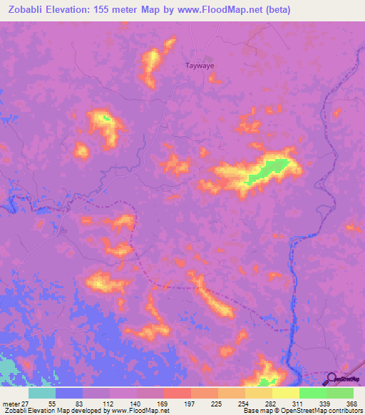 Zobabli,Liberia Elevation Map