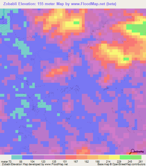 Zobabli,Liberia Elevation Map