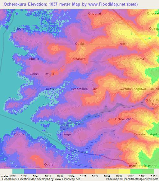 Ocherakuru,Uganda Elevation Map
