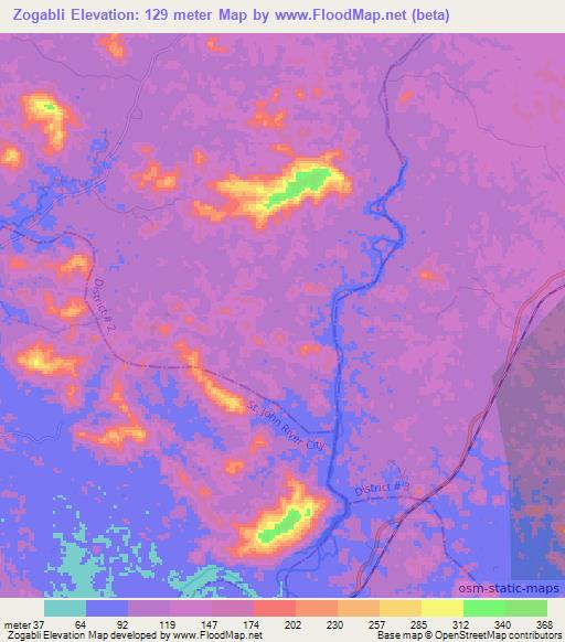Zogabli,Liberia Elevation Map