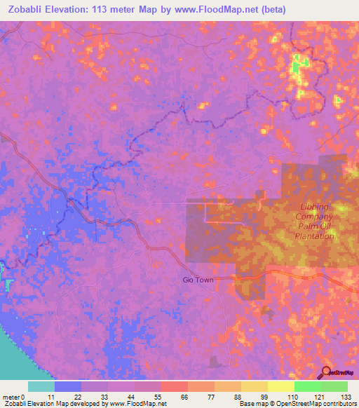 Zobabli,Liberia Elevation Map