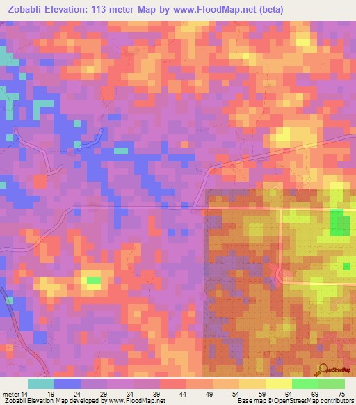 Zobabli,Liberia Elevation Map