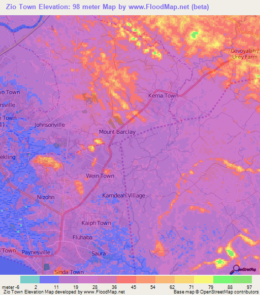 Zio Town,Liberia Elevation Map