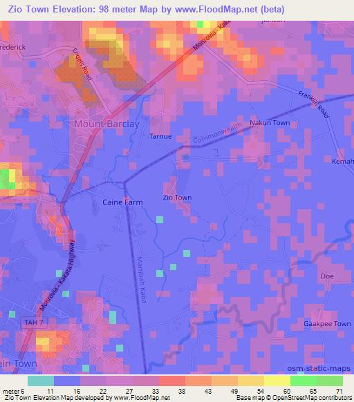 Zio Town,Liberia Elevation Map