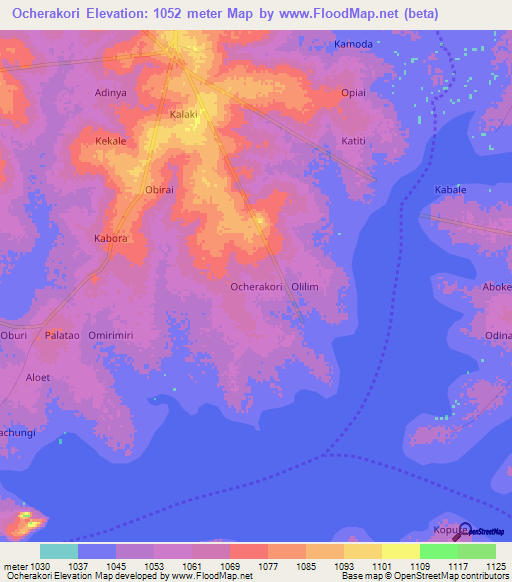 Ocherakori,Uganda Elevation Map