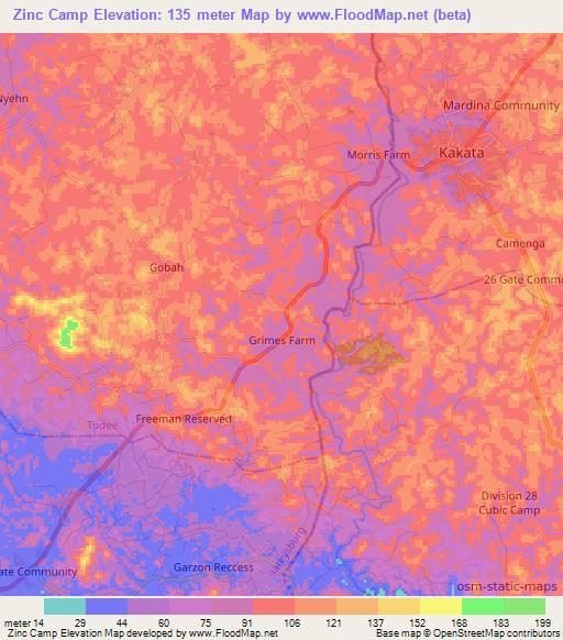 Zinc Camp,Liberia Elevation Map