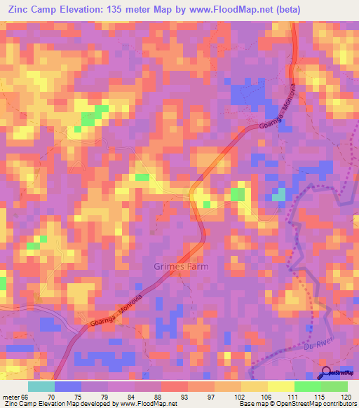 Zinc Camp,Liberia Elevation Map
