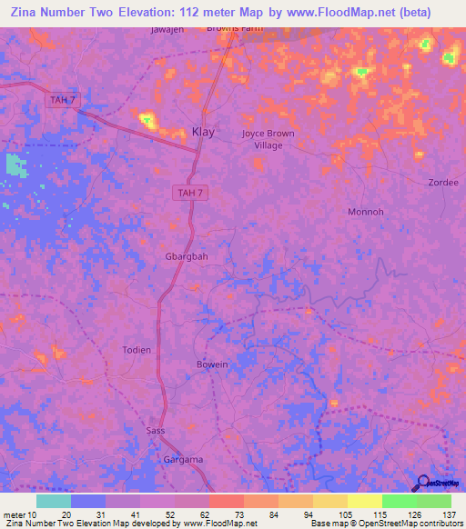 Zina Number Two,Liberia Elevation Map