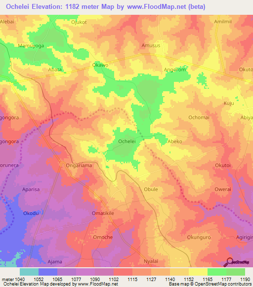 Ochelei,Uganda Elevation Map