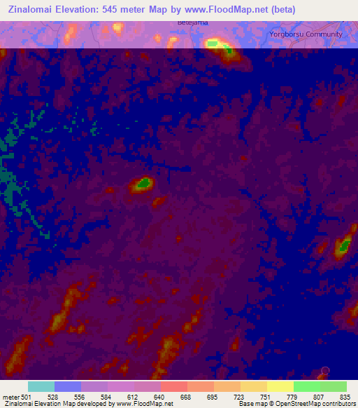 Zinalomai,Liberia Elevation Map