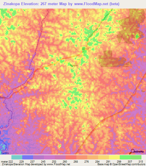 Zinakopa,Liberia Elevation Map