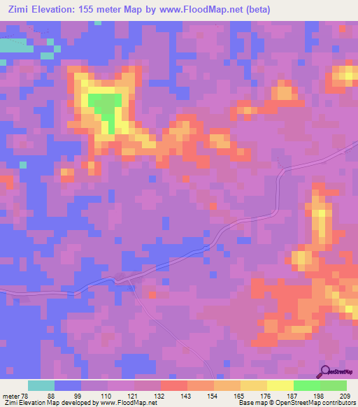 Zimi,Liberia Elevation Map
