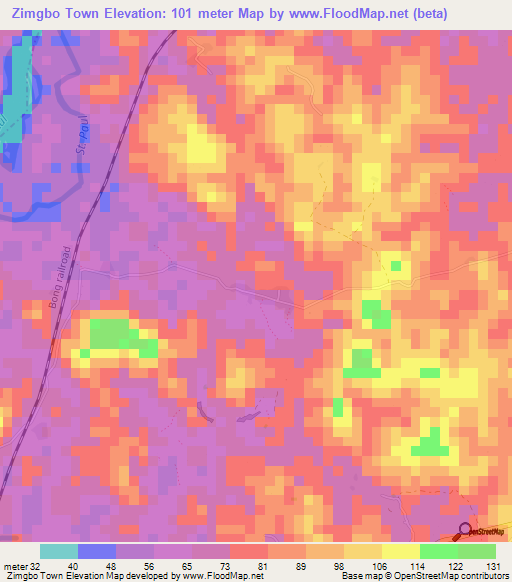 Zimgbo Town,Liberia Elevation Map