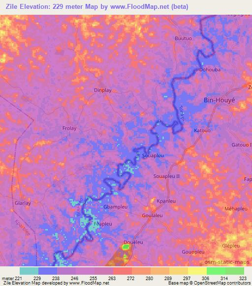 Zile,Liberia Elevation Map