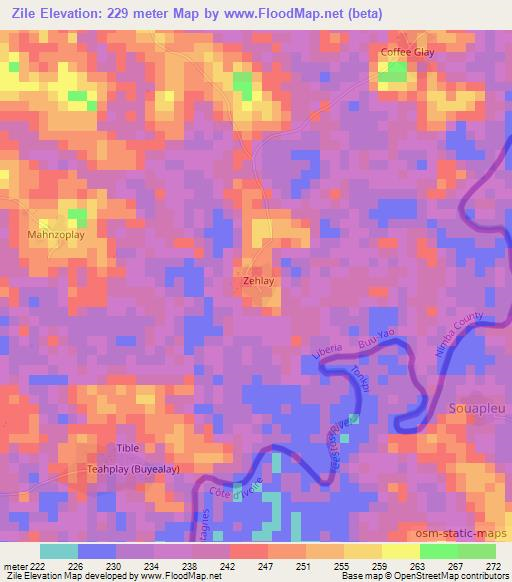 Zile,Liberia Elevation Map
