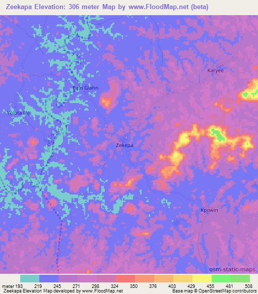 Zeekapa,Liberia Elevation Map