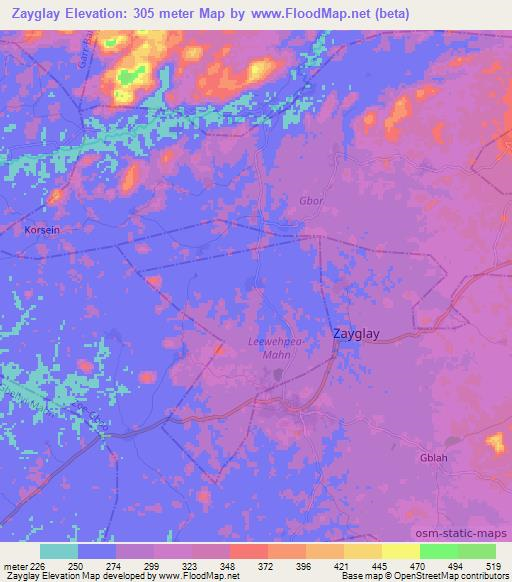 Zayglay,Liberia Elevation Map