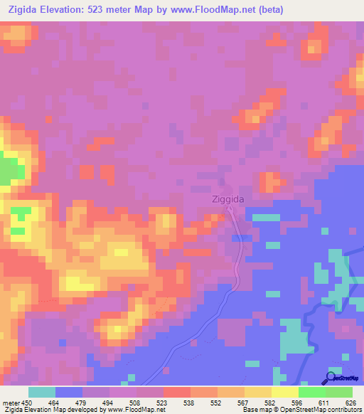 Zigida,Liberia Elevation Map