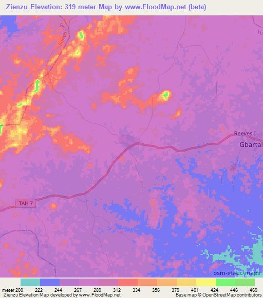 Zienzu,Liberia Elevation Map