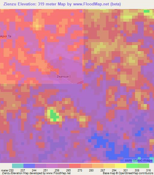 Zienzu,Liberia Elevation Map
