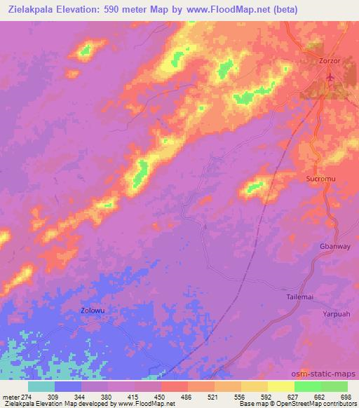 Zielakpala,Liberia Elevation Map