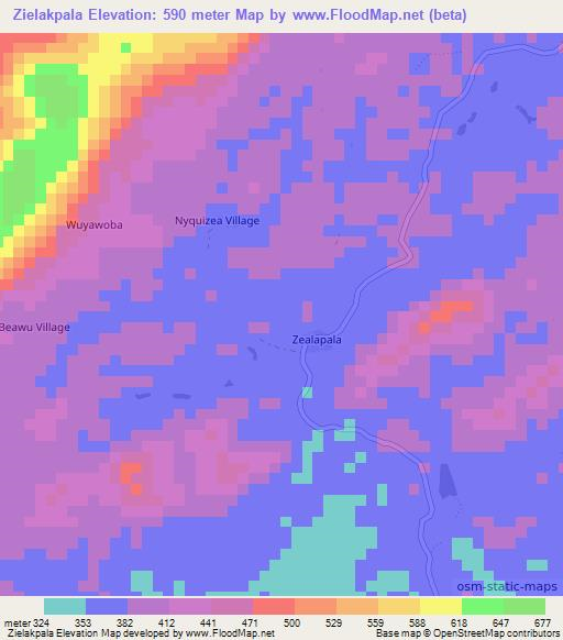 Zielakpala,Liberia Elevation Map