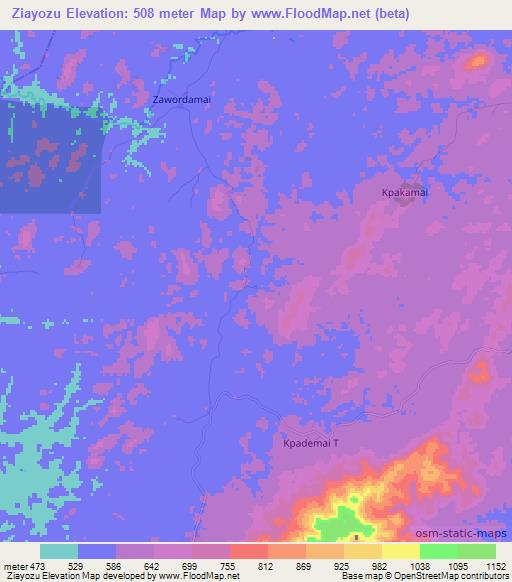 Ziayozu,Liberia Elevation Map