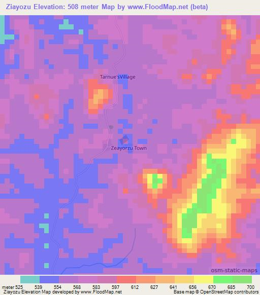 Ziayozu,Liberia Elevation Map