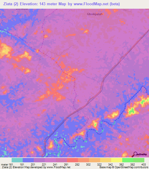 Ziata (2),Liberia Elevation Map
