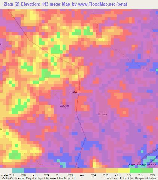 Ziata (2),Liberia Elevation Map