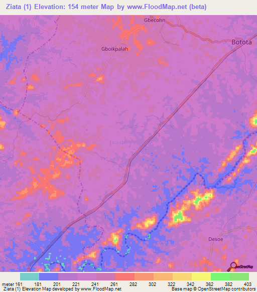 Ziata (1),Liberia Elevation Map