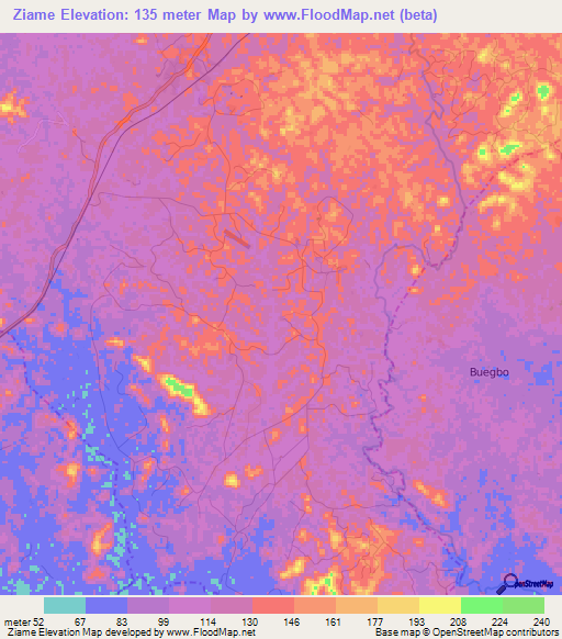 Ziame,Liberia Elevation Map