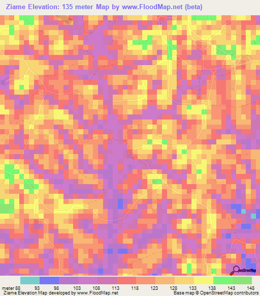 Ziame,Liberia Elevation Map