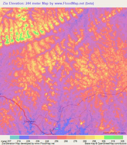 Zia,Liberia Elevation Map