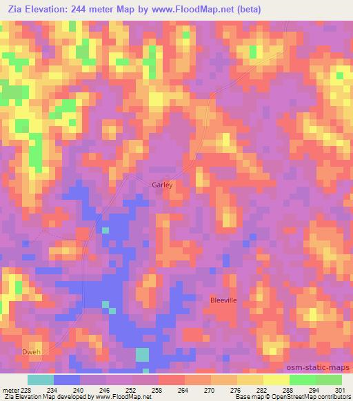 Zia,Liberia Elevation Map