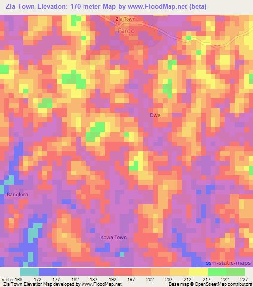 Zia Town,Liberia Elevation Map