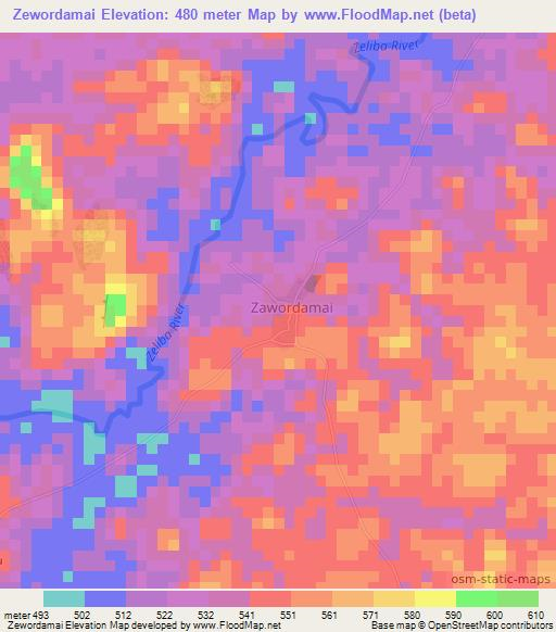 Zewordamai,Liberia Elevation Map