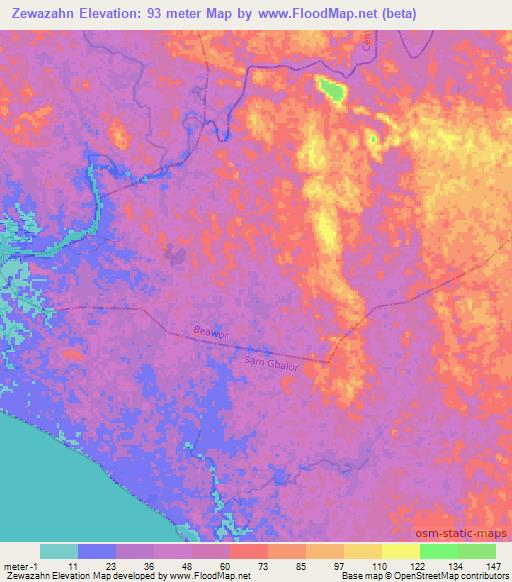 Zewazahn,Liberia Elevation Map