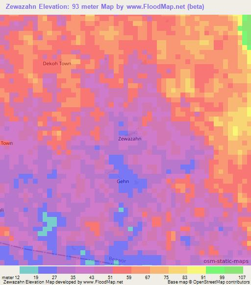 Zewazahn,Liberia Elevation Map