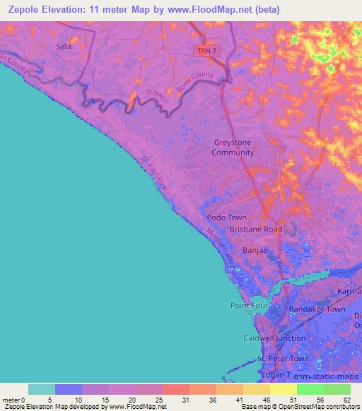 Zepole,Liberia Elevation Map