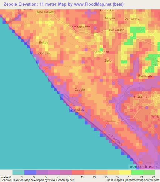 Zepole,Liberia Elevation Map
