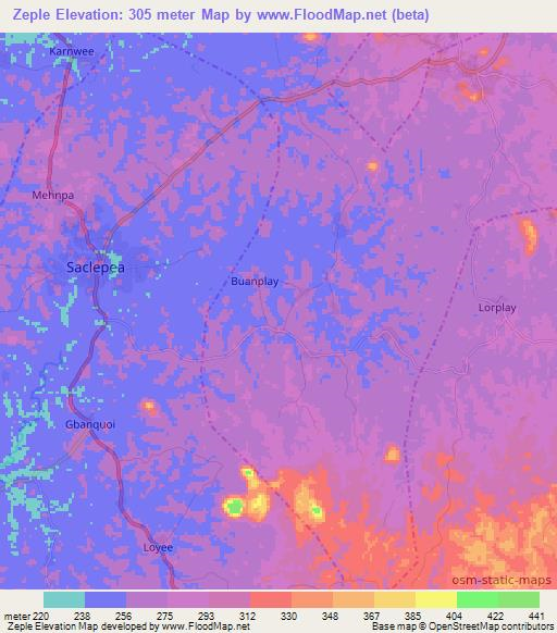 Zeple,Liberia Elevation Map