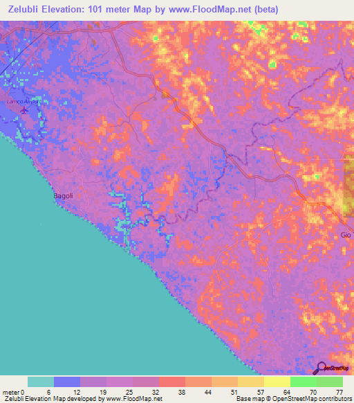 Zelubli,Liberia Elevation Map