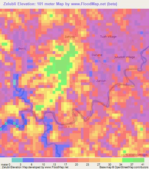 Zelubli,Liberia Elevation Map