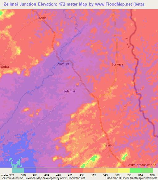 Zelimai Junction,Liberia Elevation Map